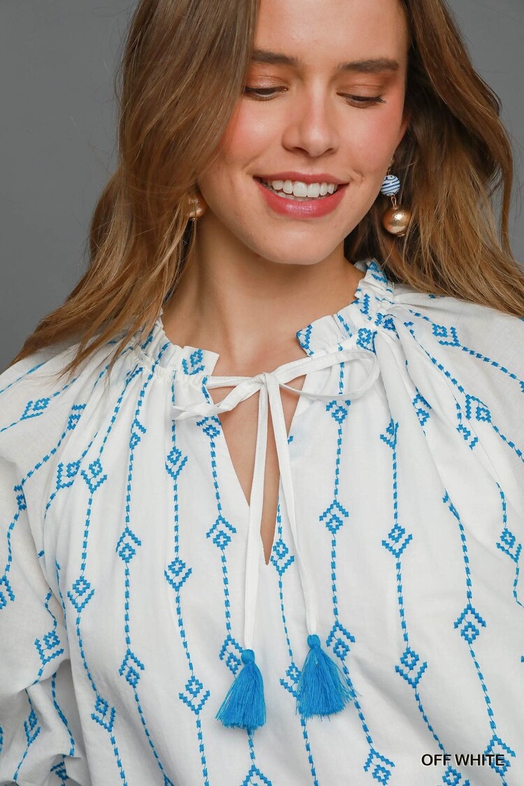 Umgee Embroidered Spilt Neck Dress