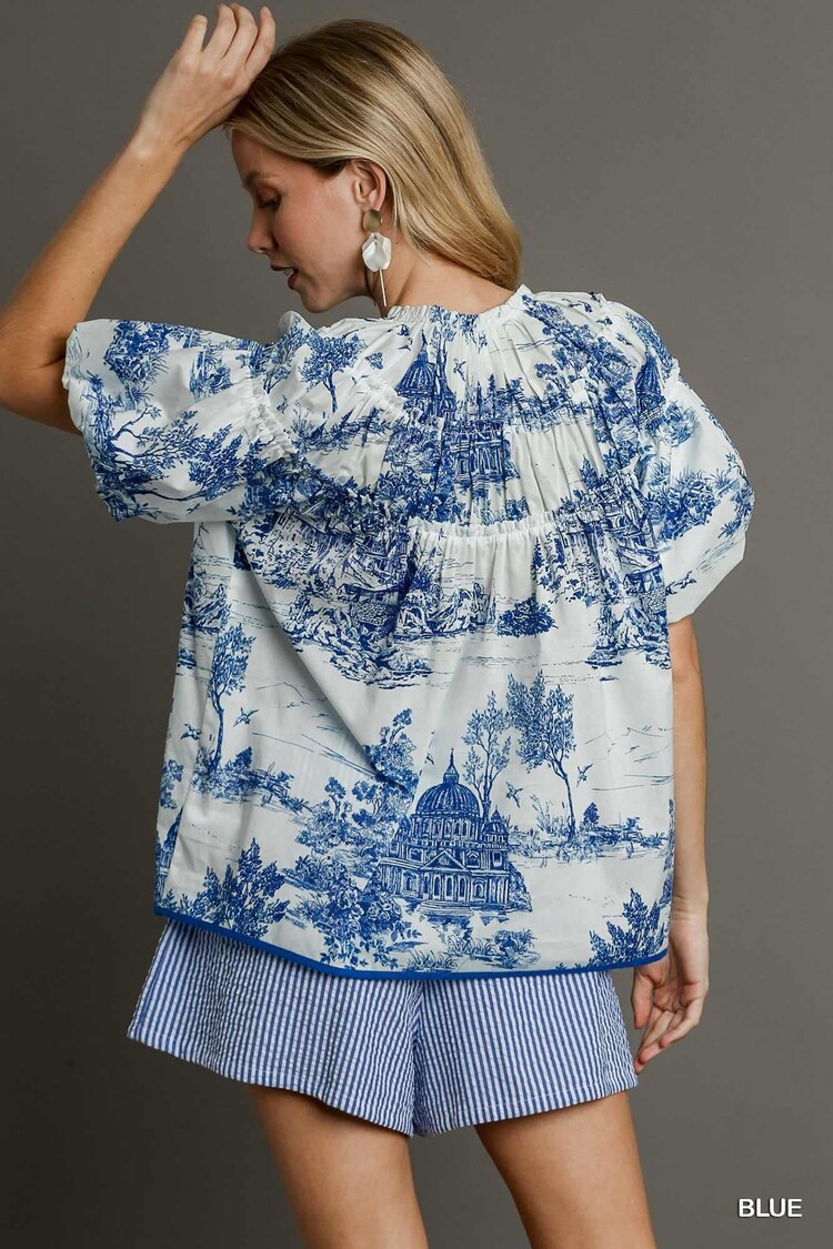 Umgee Toile Print with Shirring Details