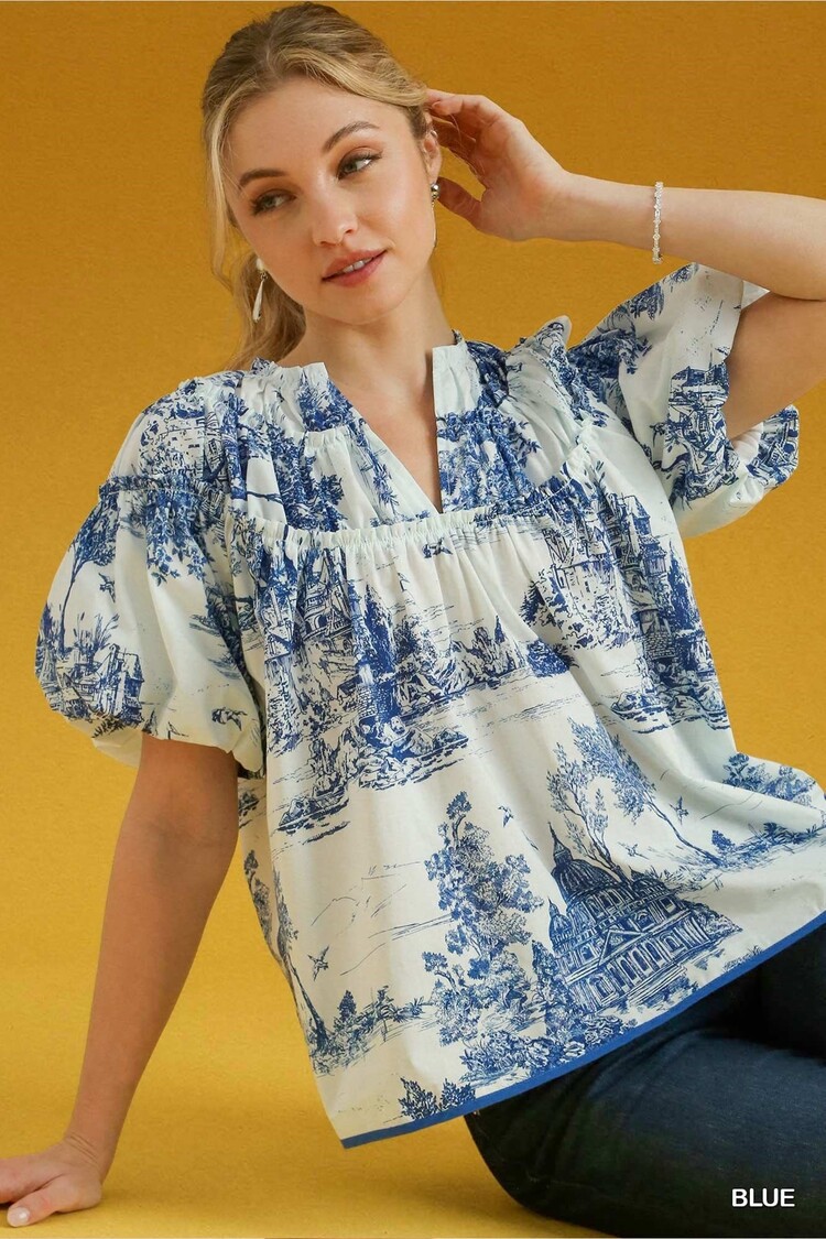 Umgee Toile Print with Shirring Details