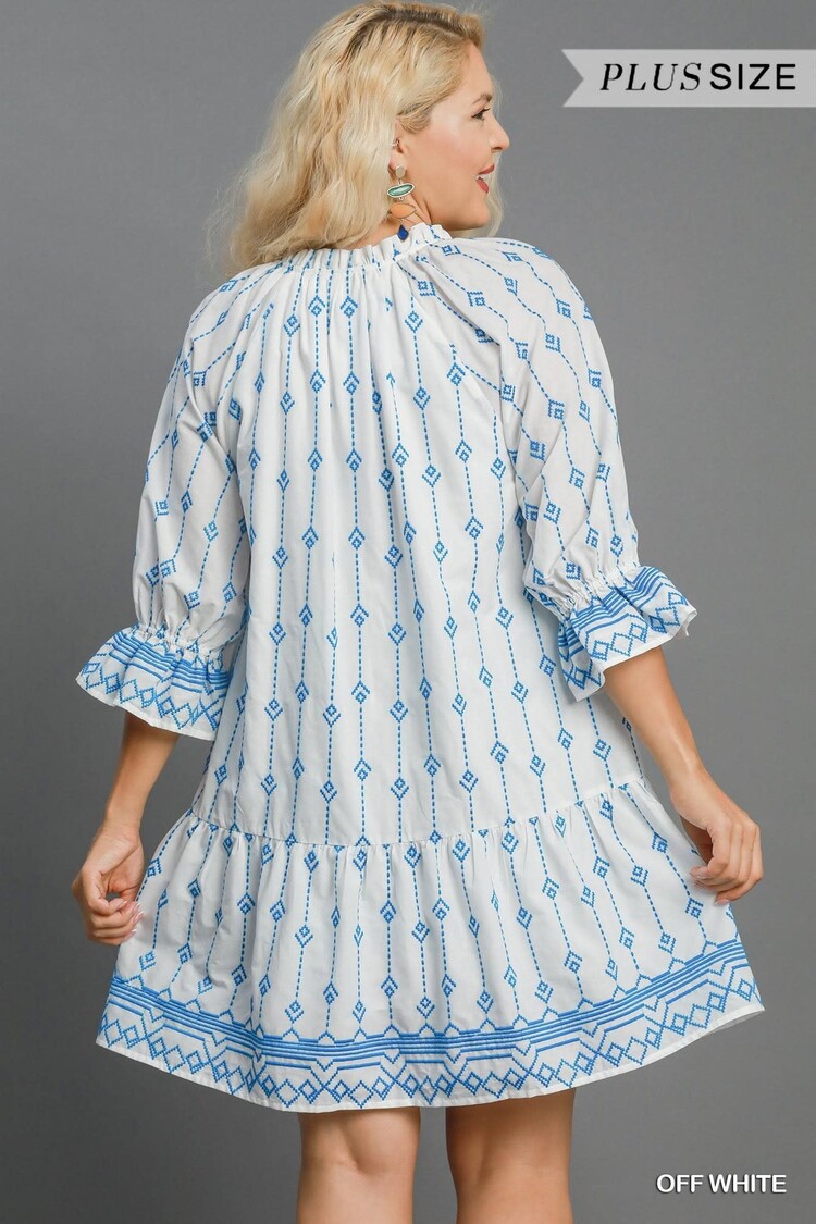 Umgee Embroidered Spilt Neck Dress