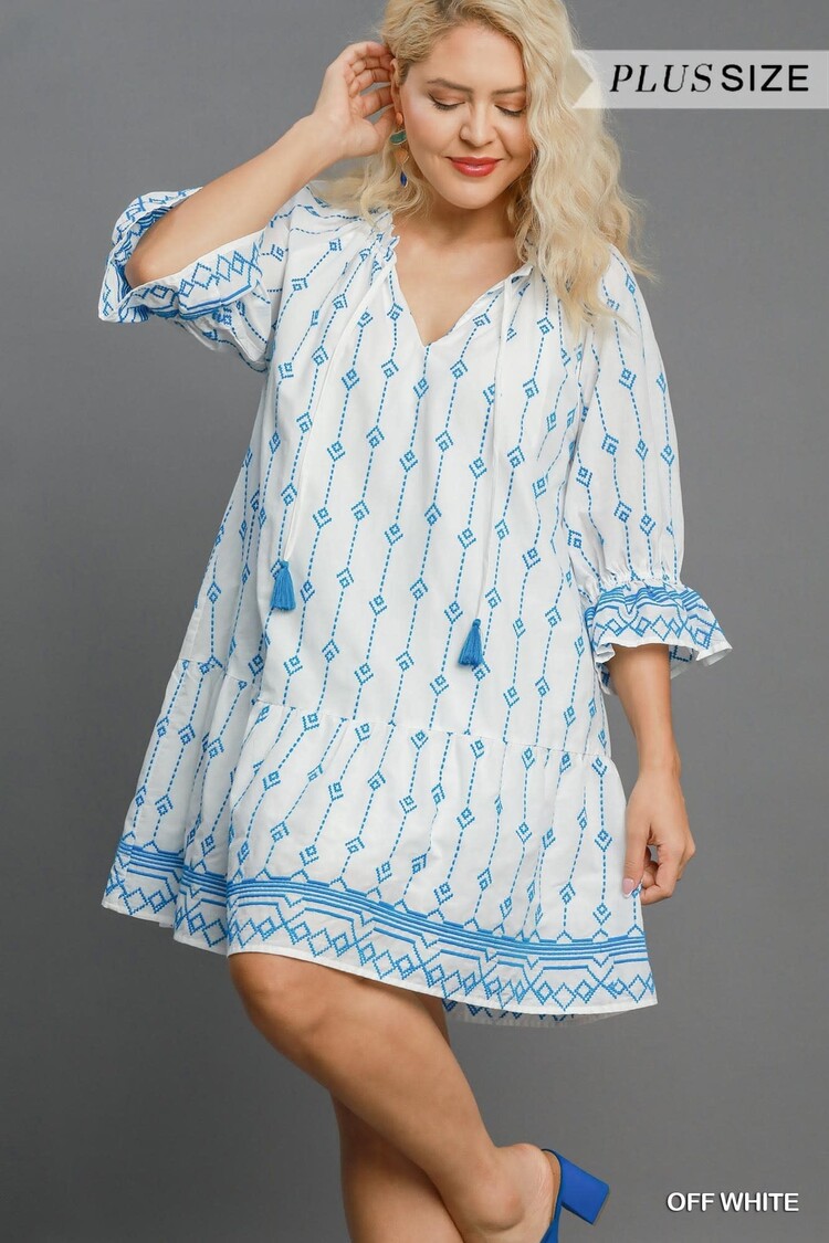 Umgee Embroidered Spilt Neck Dress