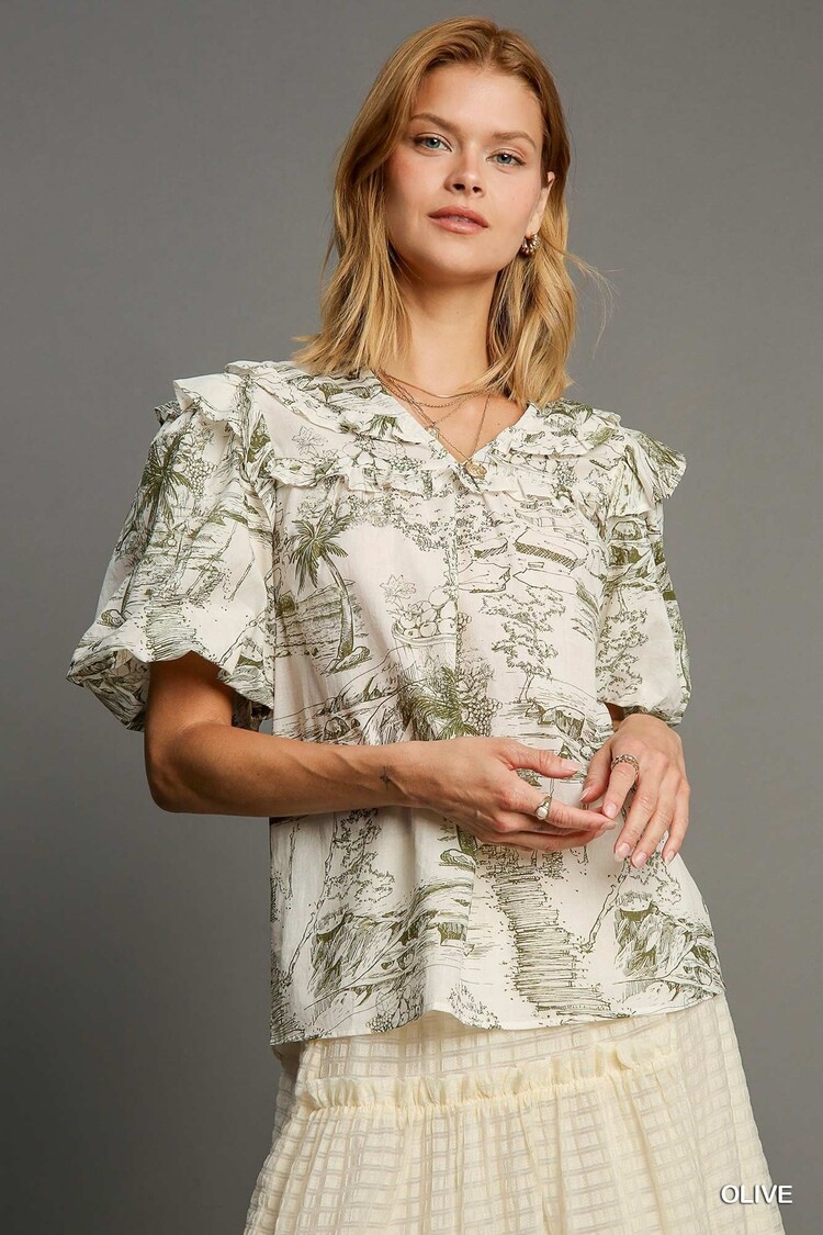 Umgee Two Tone Split Neck Top