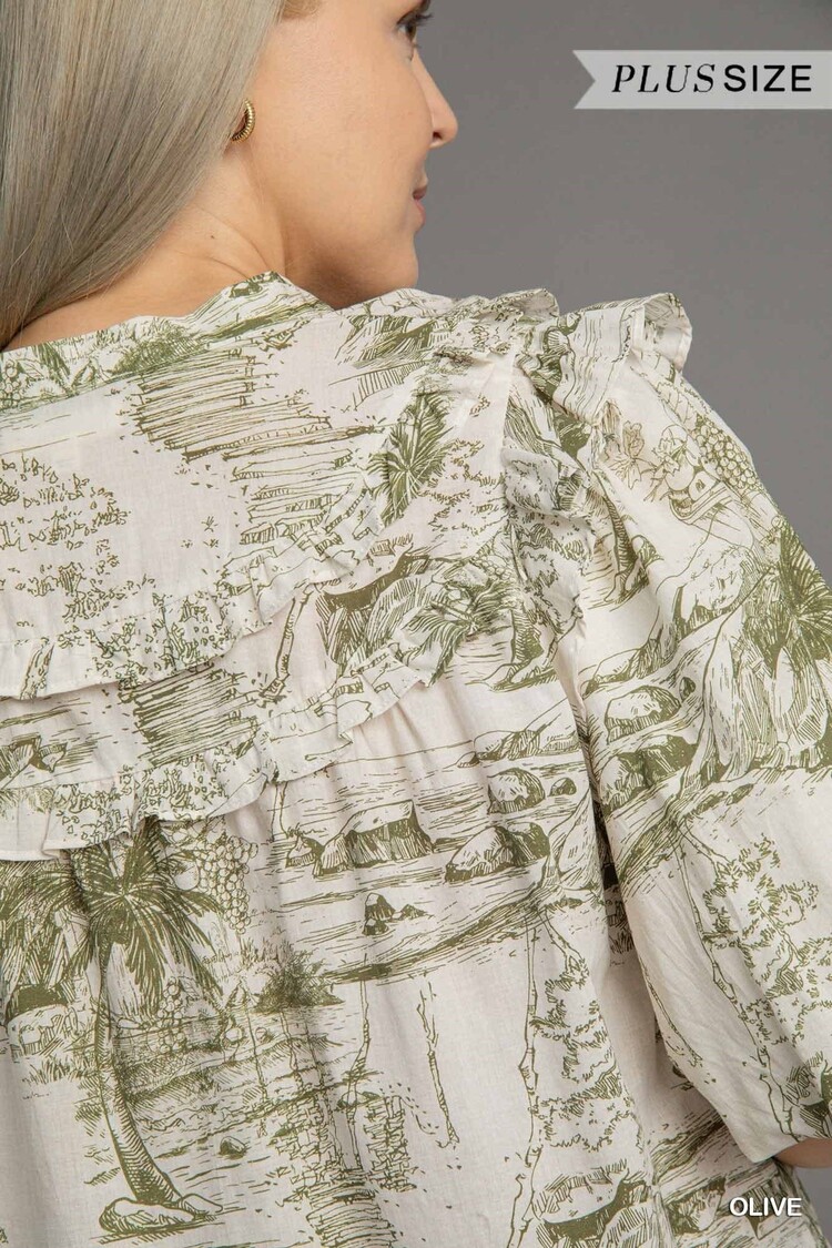 Umgee Two Tone Split Neck Top