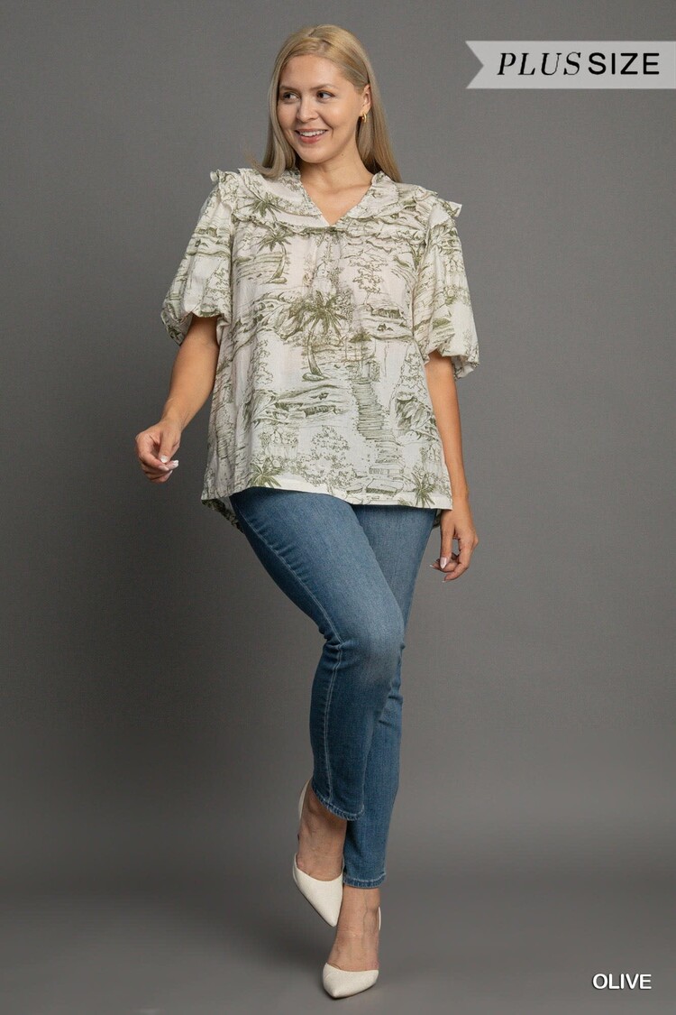 Umgee Two Tone Split Neck Top