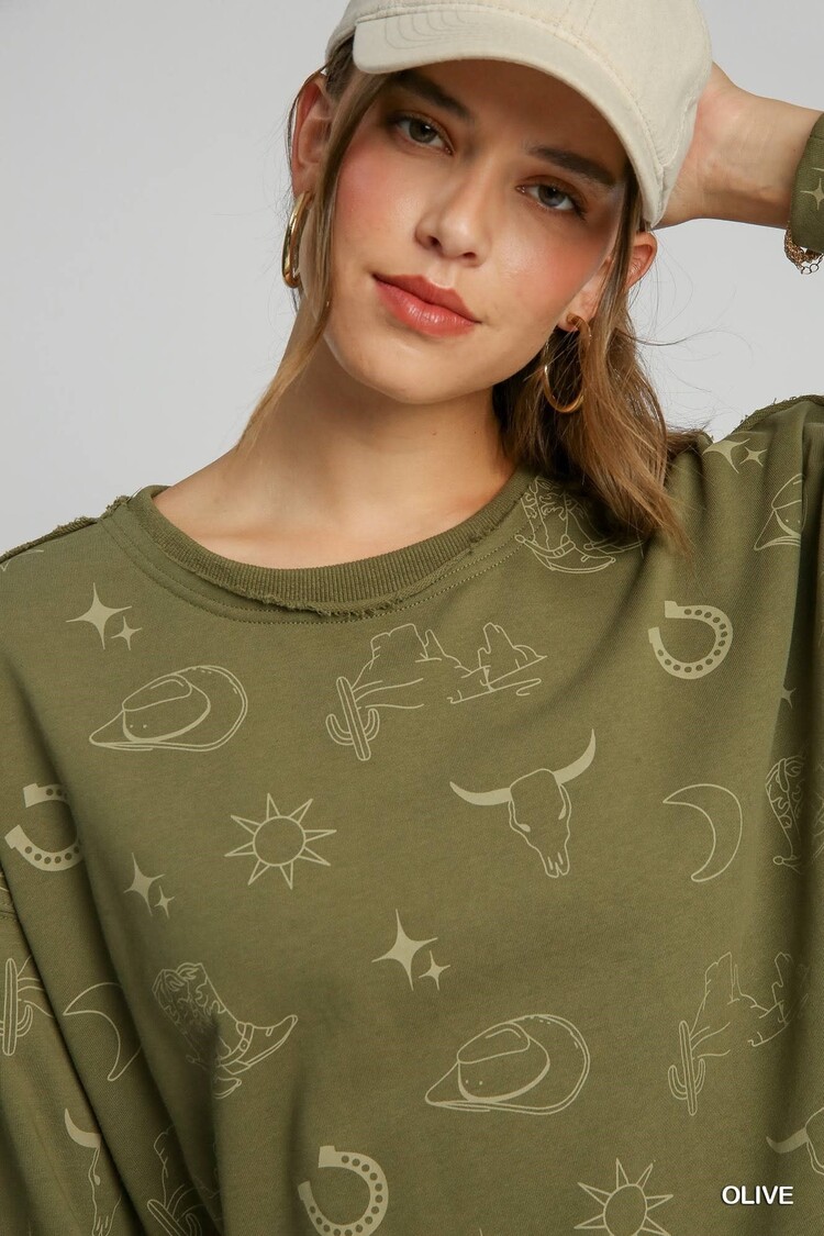 Umgee Round Neck Crew Neck Olive M