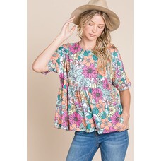 Bom Floral Peplum Top Floral S