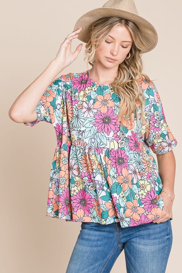 Bom Floral Peplum Top Floral S