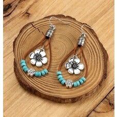Retro Bohemian Teardrop Shape with Flower Dangle Earrings