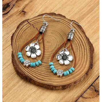 Retro Bohemian Teardrop Shape with Flower Dangle Earrings