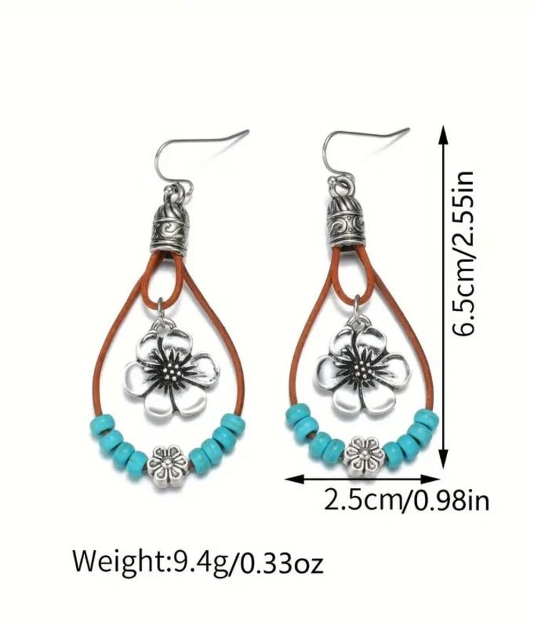Retro Bohemian Teardrop Shape with Flower Dangle Earrings