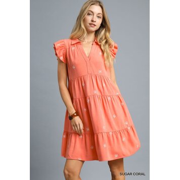Umgee Linen Flutter Embroidered Mini Dress