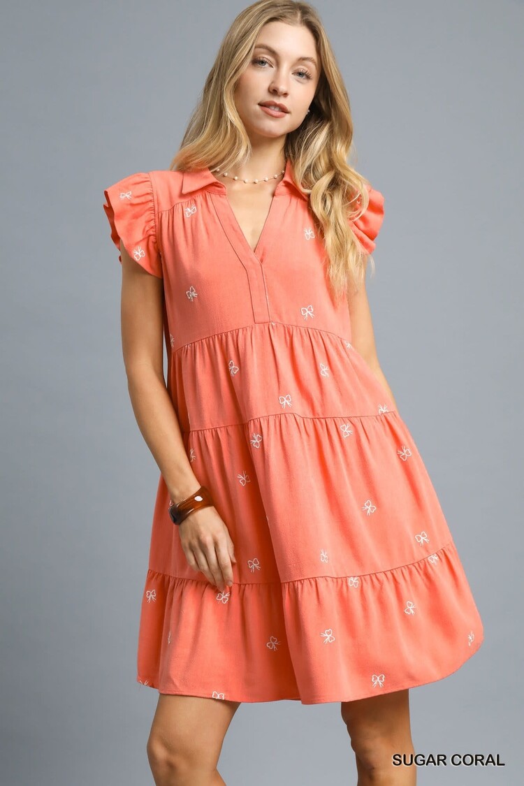 Umgee Linen Flutter Embroidered Mini Dress