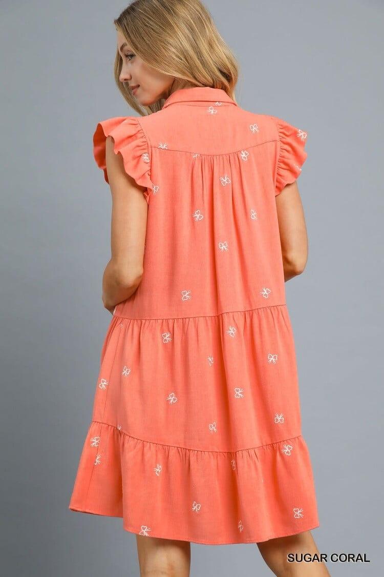 Umgee Linen Flutter Embroidered Mini Dress