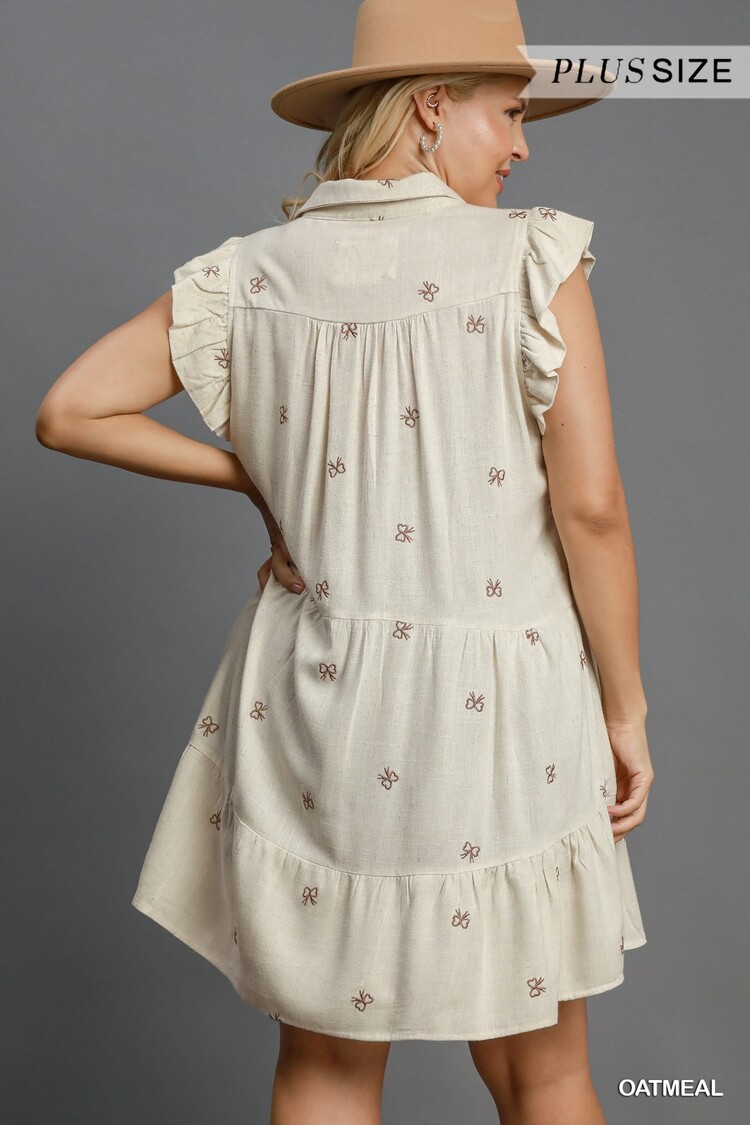 Umgee Linen Flutter Embroidered Mini Dress