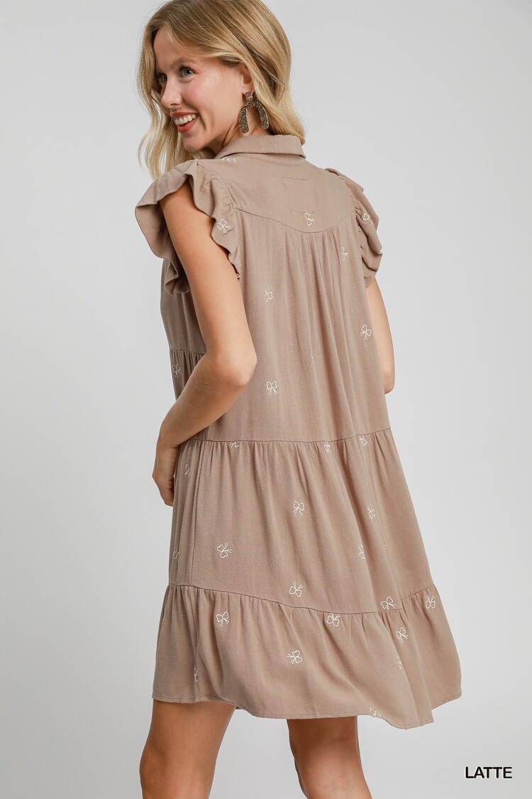 Umgee Linen Flutter Embroidered Mini Dress
