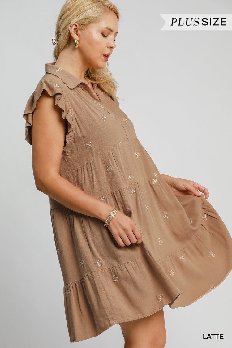 Umgee Linen Flutter Embroidered Mini Dress