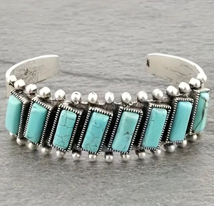 Rectangle Turquoise Boho Cuff Bracelet