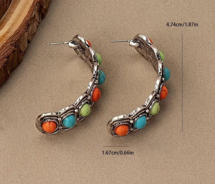 Vintage Boho Colorful Turquoise Earrings
