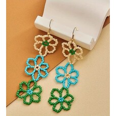 Boho floral Beaded Drop Earrings - Green