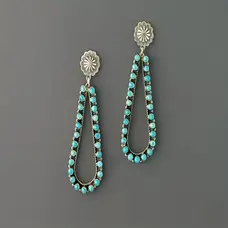 Flower Pattern Hollow Teardrop Turquoise Earrings