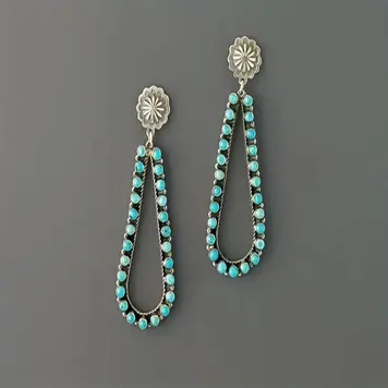 Flower Pattern Hollow Teardrop Turquoise Earrings