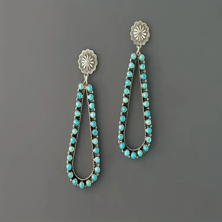 Flower Pattern Hollow Teardrop Turquoise Earrings
