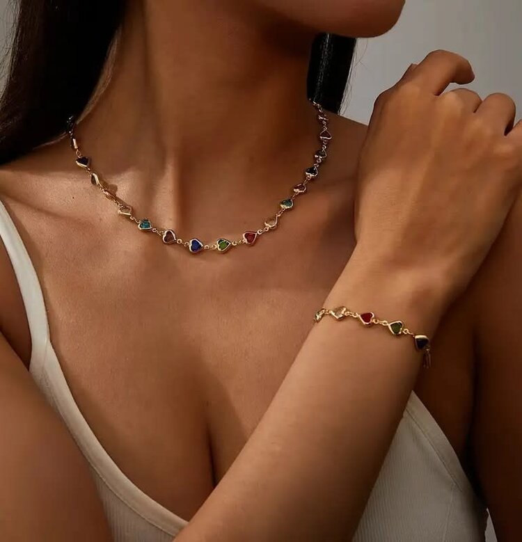 Heart Crystal Necklace & Bracelette