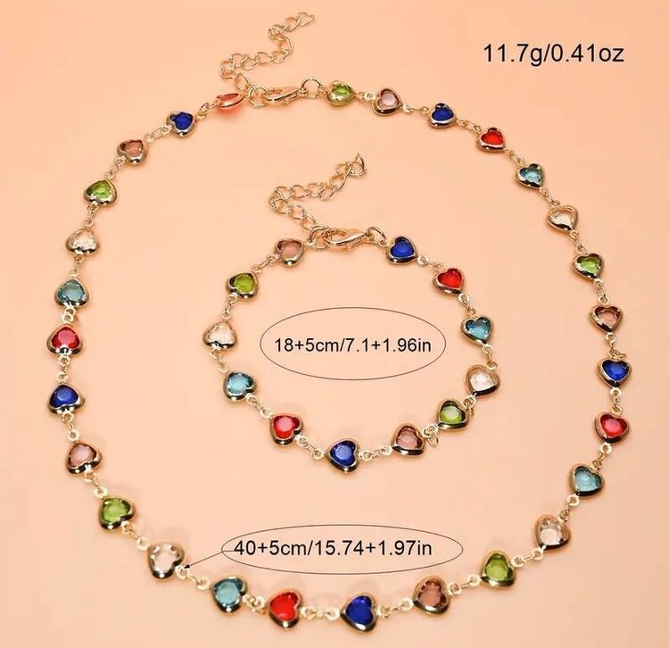 Heart Crystal Necklace & Bracelette