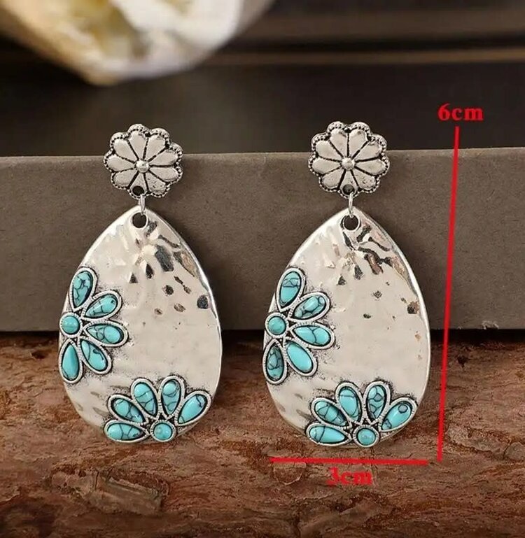 Vintage Turq Inlay Flower Earring