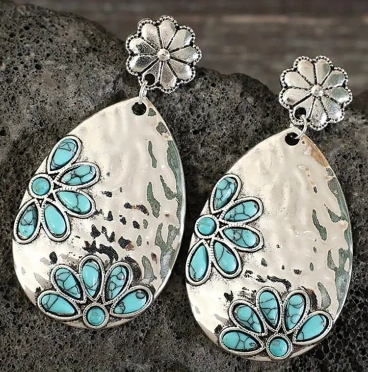 Vintage Turq Inlay Flower Earring