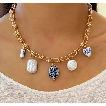 Ceramic Tulip & Heart Pendant Necklace