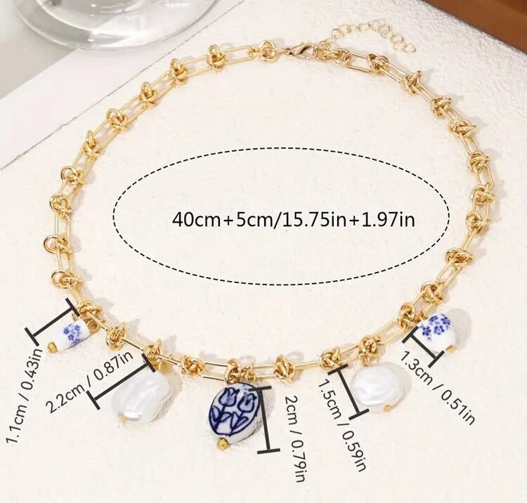 Ceramic Tulip & Heart Pendant Necklace