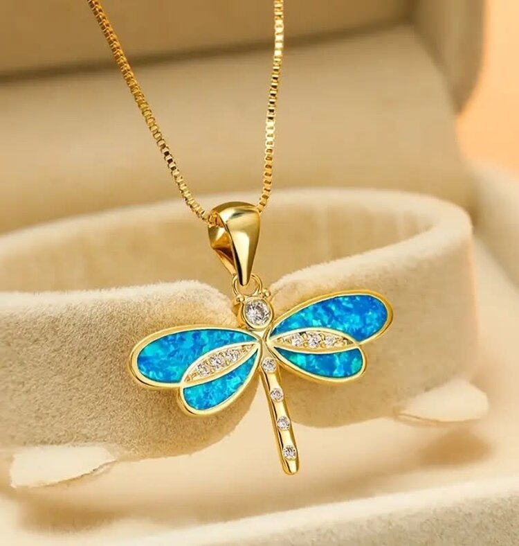 Dragonfly Blue Opal Necklace