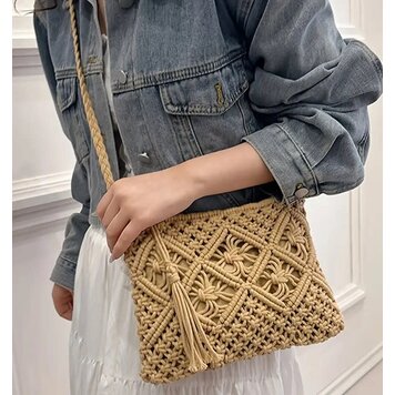 Tassel Woven Crossbody Bag