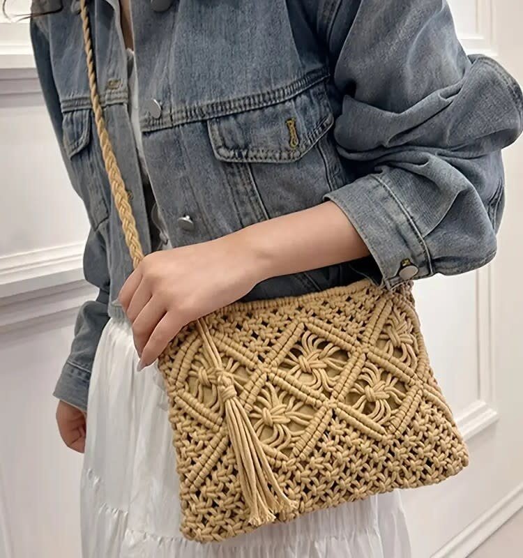 Tassel Woven Crossbody Bag