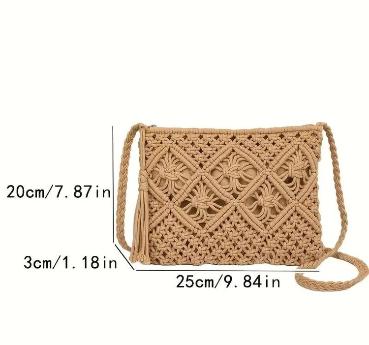 Tassel Woven Crossbody Bag