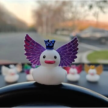 Mini White Angel duck w crown & wings