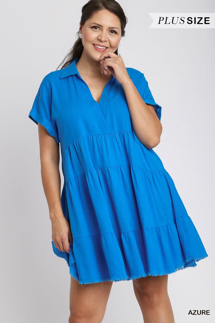 Umgee Umgee L/B Short Ruffle Tier Dress Azure XL