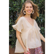 Umgee Deep V-Neck Crochet Detail Top