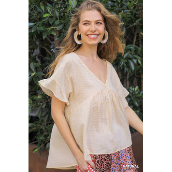 Umgee Deep V-Neck Crochet Detail Top