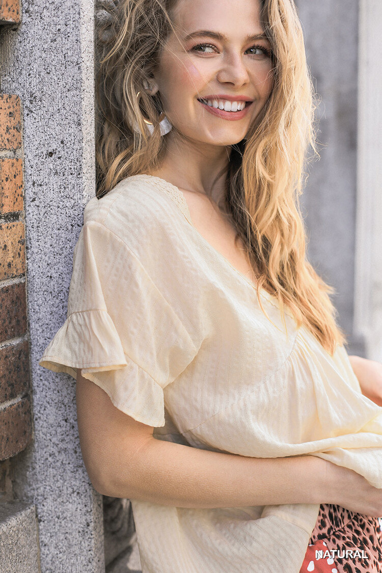 Umgee Deep V-Neck Crochet Detail Top