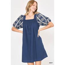 Umgee Square Neck Mini Dress w Eyelet