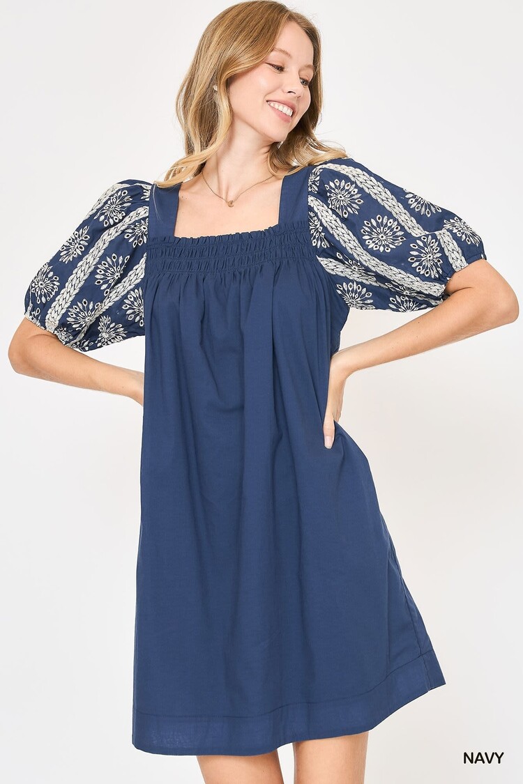 Umgee Square Neck Mini Dress w Eyelet