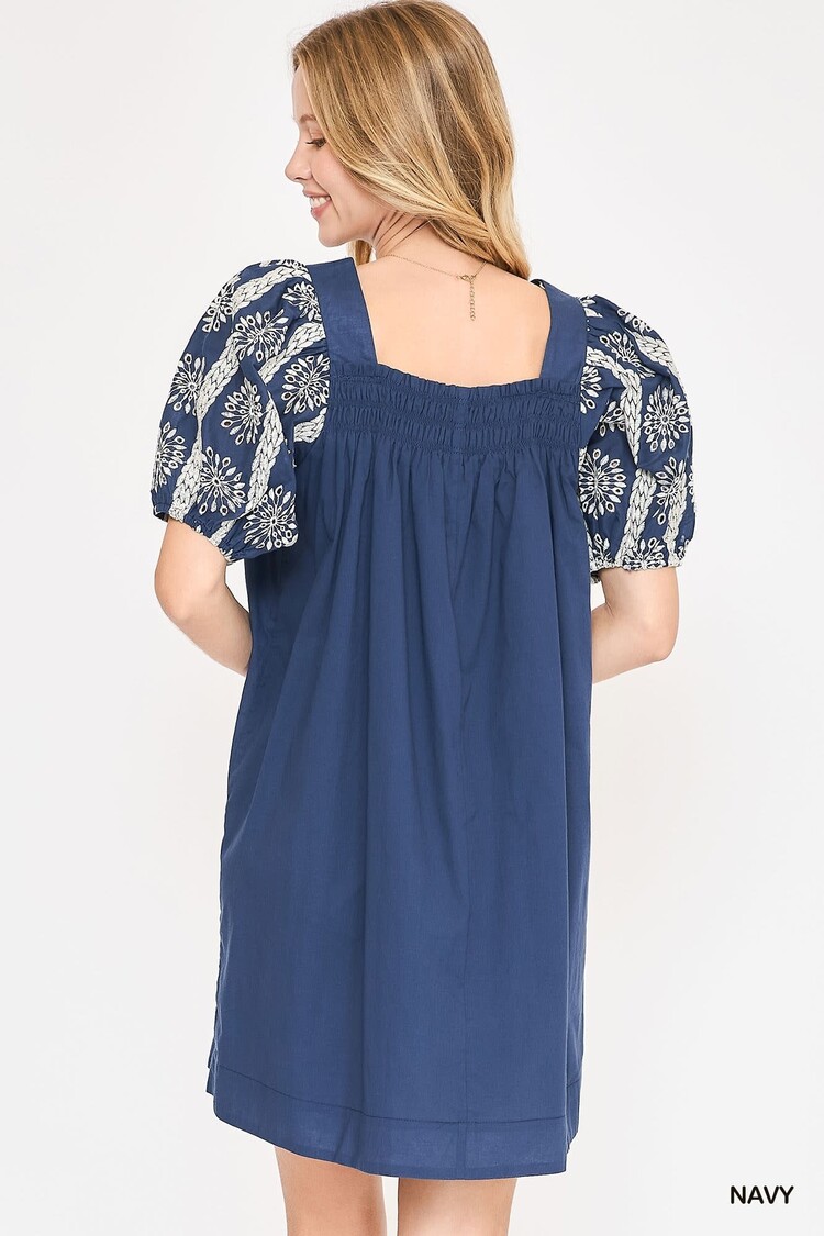 Umgee Square Neck Mini Dress w Eyelet