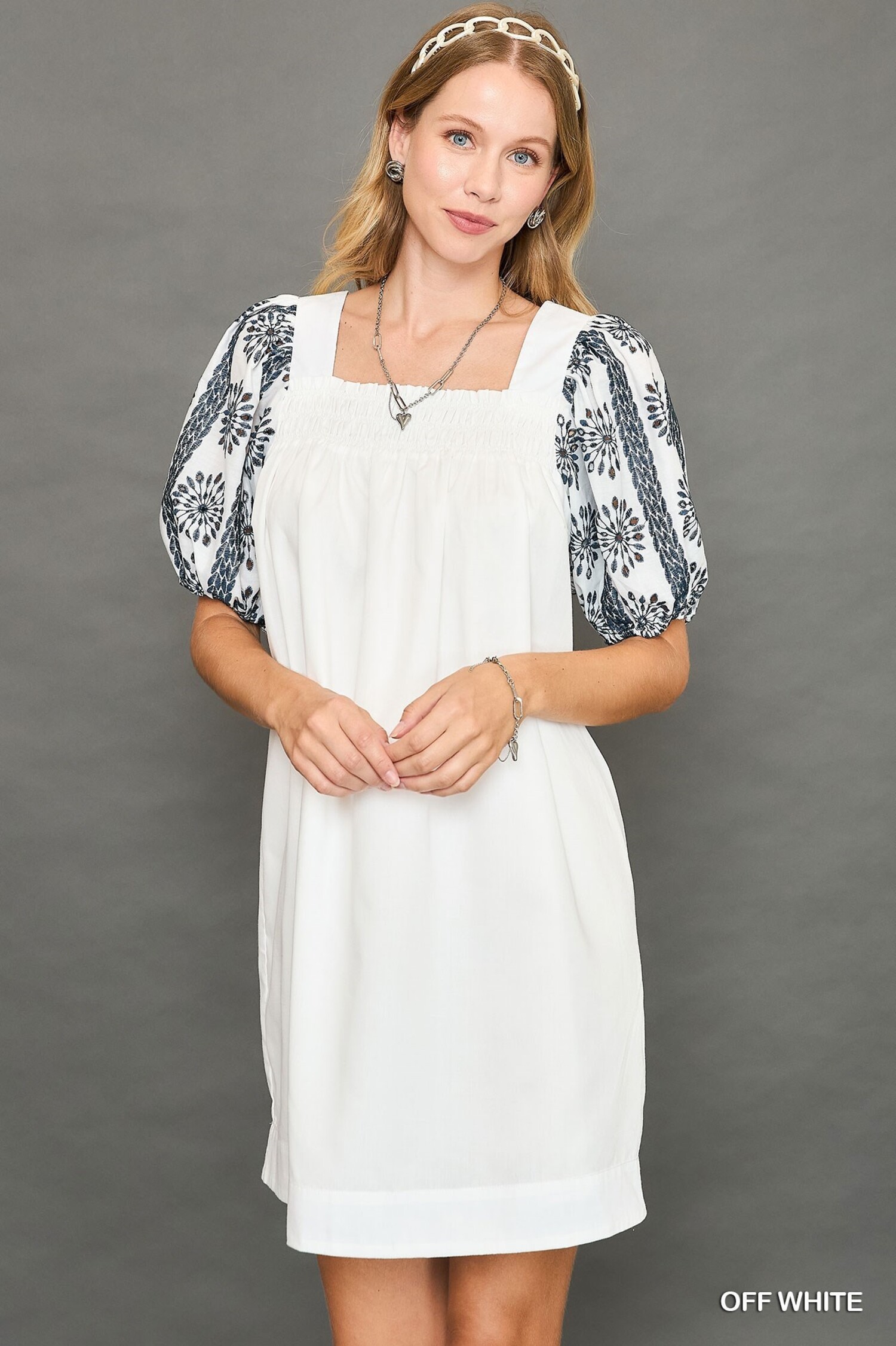 Umgee Square Neck Mini Dress w Eyelet Umgee Square Neck Mini Dress w Eyelet