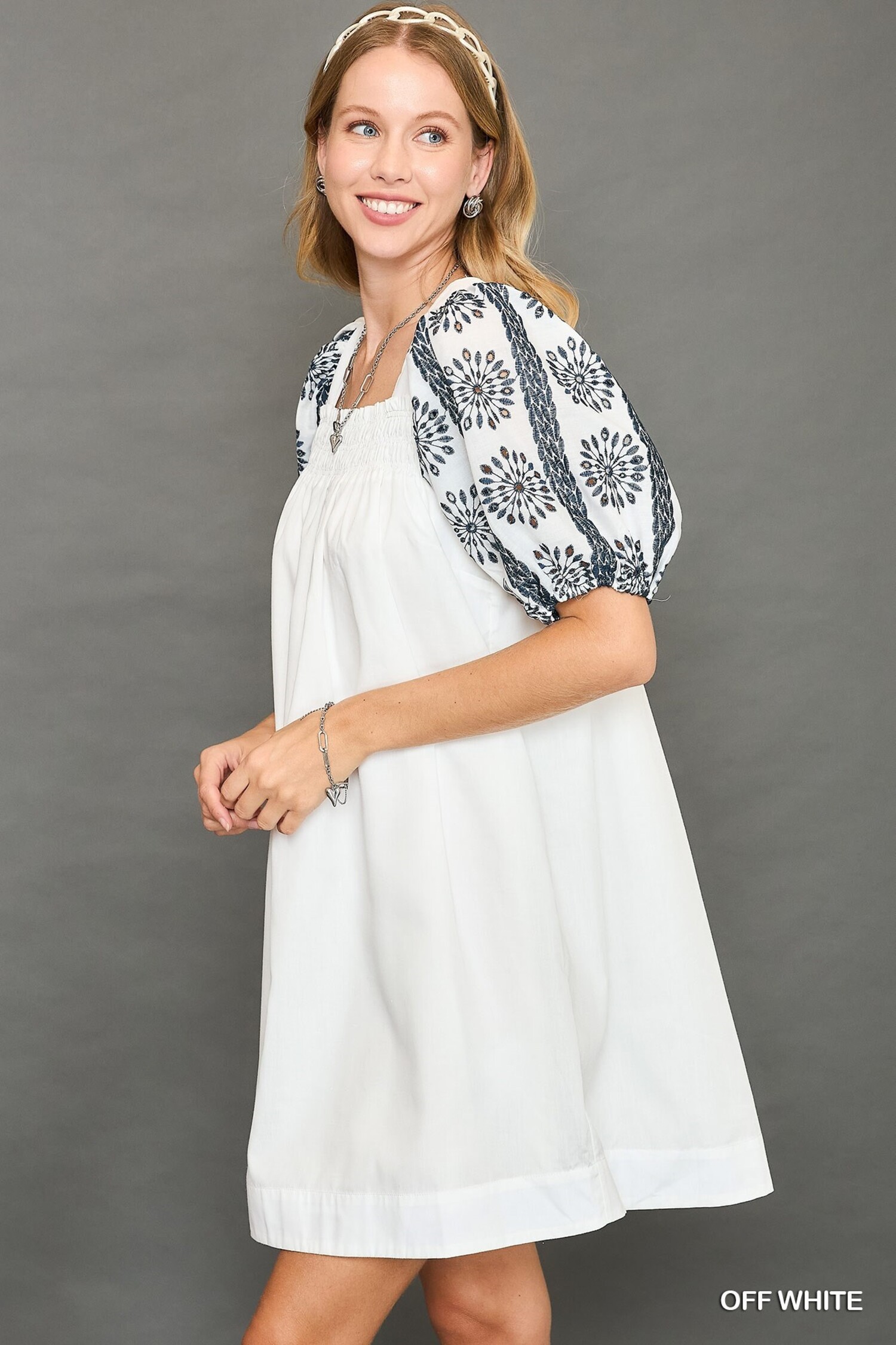green emerald velvet dress Umgee Ivory Grace Embroidered Jacquard Flutter Sleeve Dress