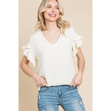 CC V Neck Ruffle Top New Ivory M