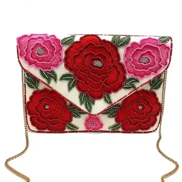 Pizzazz Envelope Clutch with Embroidered and Beaded Roses