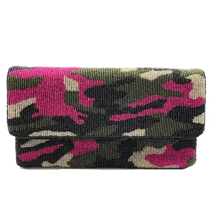 Pizzazz Fuchsia Camo Beaded Clutch