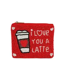 Nima Accessories Fully Beaded Love A Latte Theme Coin Purse